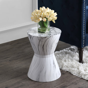 African Drum 17.3" White Marble Finish Ceramic Garden Stool - JONATHAN Y